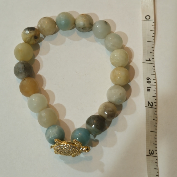 NEW Anthropologie Stone Turtle Bracelet Multicolor Gold Crystals Summer Vacation - Picture 6 of 6